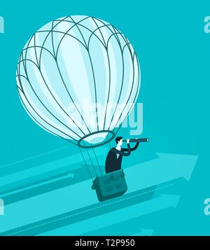 Unternehmer im Heißluftballon fliegen. Business Konzept. Vector Illustration Stock Vektor