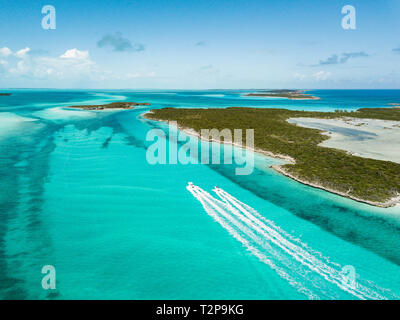 Drone Vogelperspektive von Exuma in den Bahamas. Sommer Stockfoto