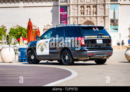 März 19, 2019 San Diego/CA/USA - K-9 Unit Polizei Fahrzeug im Balboa Park stationiert Stockfoto