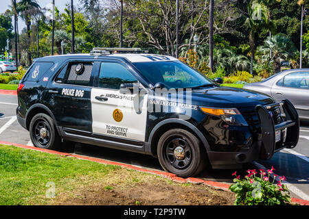 März 19, 2019 San Diego/CA/USA - K-9 Unit Polizei Fahrzeug im Balboa Park stationiert Stockfoto