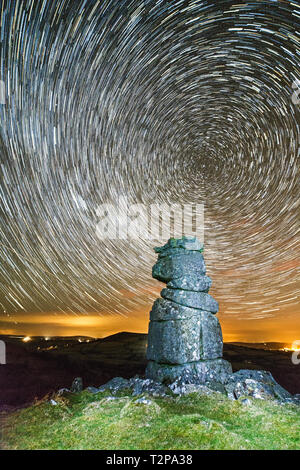 Sternspuren an bowermans Nase auf dem Dartmoor National Park in Devon, Großbritannien Stockfoto