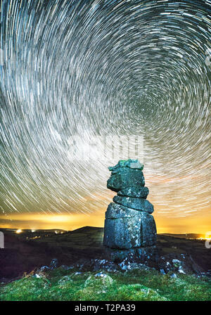 Sternspuren an bowermans Nase auf dem Dartmoor National Park in Devon, Großbritannien Stockfoto