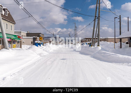 Kamikawa, JAPAN - Feb 15, 2019: Außerhalb der Kamikawa station in Hokkaido, Japan. Stockfoto