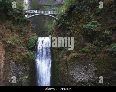 Brücke und die untere Stufe der Multnomah Fälle in Portland Oregon Stockfoto