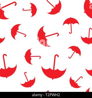 Vector Illustration. Rote Schirme nahtlose Muster auf weißem Hintergrund. Für Geschenkpapier Vorlage Stock Vektor