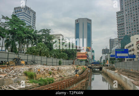 Sanierung der Segget River entlang der Jalan Wong Ah Fook, Johor Bahru, Malaysia Stockfoto