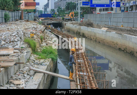 Sanierung der Segget River entlang der Jalan Wong Ah Fook, Johor Bahru, Malaysia Stockfoto