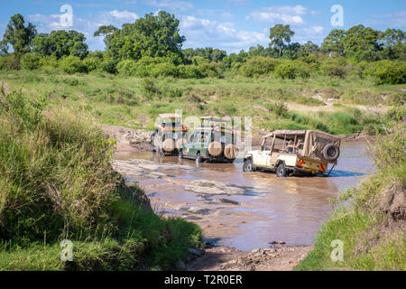 Spiel die Zuschauer die touristische Fahrt durch einen Strom in Masai Mara National Reserve, Kenia Stockfoto