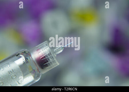 Diabetes Spritze mit Kanüle closeup Stockfoto