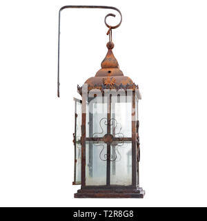 Alte vintage rusty Straße Lampe Laterne auf weißem Hintergrund, Bild, Frontansicht ein Objekt ausschneiden Stockfoto