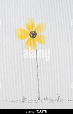 Unfocused Aquarell gelbe Blume auf weißem Papier Stockfoto