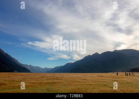 Besucher in den Eglinton Valley auf dem Weg zum Milford Sound. Stockfoto