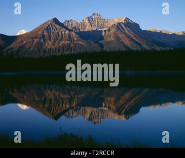 Kanada, Alberta, Banff National Park, Sunrise Licht auf den Bug Bereich reflektiert in Herbert See. Stockfoto