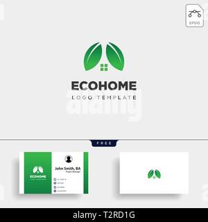 Eco Leaf Startseite Natur einfaches Logo template Vector Illustration icon-Element mit Business Card Stock Vektor