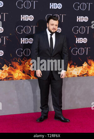 New York, NY - 3. April 2019: John Bradley West besucht HBO Spiel der Throne letzte Saison Premiere auf der Radion City Music Hall Stockfoto