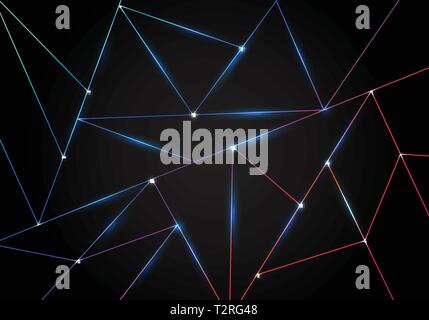 Abstrakte Technologie polygonalen Muster und die schwarzen Dreiecke Laserlinien mit Beleuchtung auf dunklem Hintergrund. Geometrische low Polygon gradient Formen. Vektor Stock Vektor