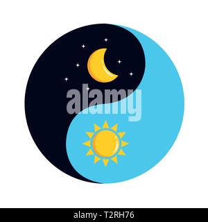 Sonne und Mond am Himmel yin und yang Tag und Nacht Vektor-illustration EPS 10. Stock Vektor