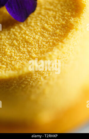 Köstliche Dessert mit Geschmack von Mango, mit violett eingerichtet Schuß schließen schließen. Dessert auf eine weiße Untertasse in einem Restaurant Stockfoto
