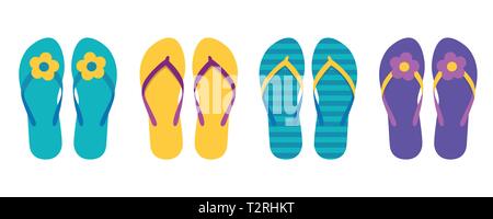 Set aus bunten flip flops Summer Collection Badekleidung mit blume Vektor-illustration EPS 10. Stock Vektor