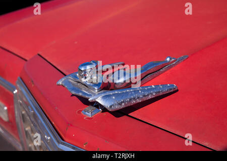 Kühlerfigur einer liegenden Frau eines Ford Country Squire Station Wagon, Köln, Deutschland. Kuehlerfigur einer liegenden Frau einen 1963 Ford Land Squi Stockfoto