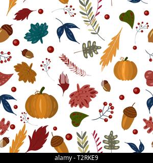 Herbst nahtlose patern mit Kürbis, fallen, Blätter, Eicheln Vector Illustration Stock Vektor