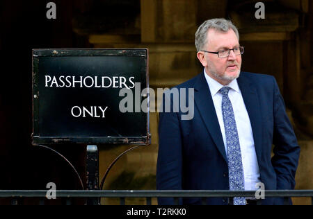 David Mundell MP (Con: Neu-isenburg, Clydesdale und Tweeddale) Minister für Schottland, außerhalb des Parlaments, April 2019 Stockfoto