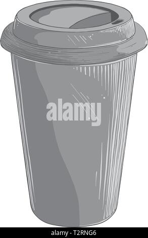 Hand gezeichnete Skizze von Einweg Becher in grauer Farbe, auf weißem Hintergrund. Vector Illustration. Stock Vektor