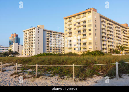 Miami Beach Florida, Atlantikküste, Dünen, Gras, Seil, abgezogen, Eigentumswohnungen Eigentumswohnungen Eigentumswohnungen Wohnhäuser Wohnung auseinander Stockfoto