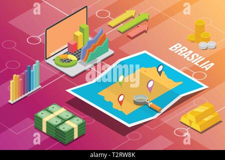 Brasilia Stadt isometrische Finanzwirtschaft Zustand Konzept für beschreiben Städte Wachstum erweitern - Vector Illustration Stock Vektor