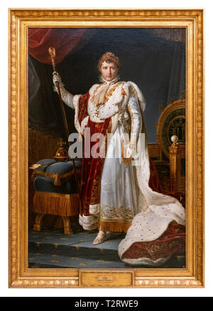 Krönung von Napoleon Bonaparte. Kaiser Napoleon Portrait Malerei im Coronation dress und Abzeichen von François Gérard (Werkstatt) 1805 Stockfoto