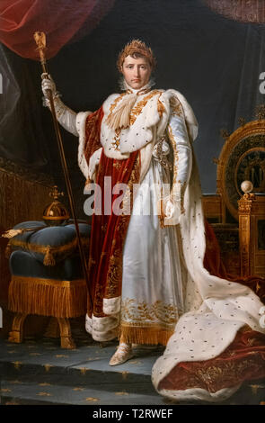 Napoleon, Kaiser Napoleon Bonaparte im Coronation dress und Abzeichen. Napoléon I de Kostüm du Sacre Malerei François Gérard (Studio) 1805 Stockfoto