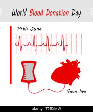 Vector Illustration für den 14. Juni, blutspender Tag in Rot und Weiß Stock Vektor