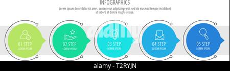 Moderne Linie vektor Illustration. Infografik Kreise Vorlage mit fünf Elementen, Branchen, Symbole. Zeitplan für Business, Präsentationen, Web Stock Vektor