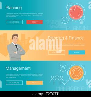 Management. Marketing. Idee. Planung. Startup. Geschäftsmann. Business Hintergründe. Vector Illustration. Banner gesetzt. Stock Vektor