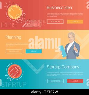 Management. Marketing. Geschäftsidee. Planung. Startup. Business Woman. Business Hintergründe. Vector Illustration. Banner gesetzt. Stock Vektor
