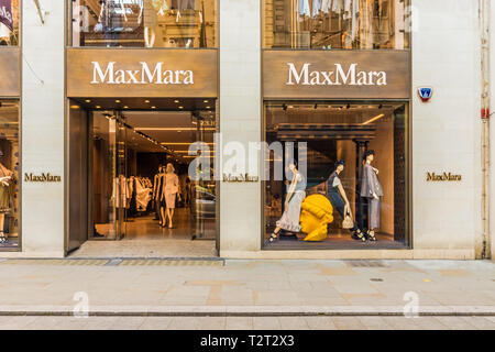 April 2019. London. Ein Blick auf die MaxMara Store auf der Bond Street in London. Stockfoto