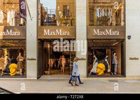 April 2019. London. Ein Blick auf die MaxMara Store auf der Bond Street in London. Stockfoto