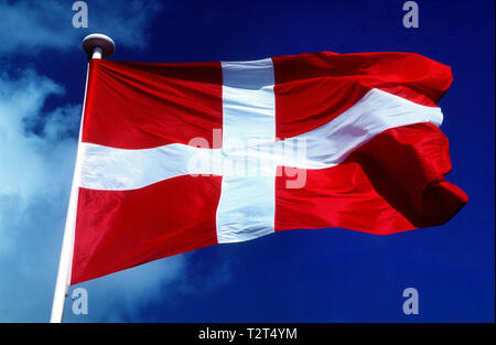 Dänische Flagge im Wind Stockfoto