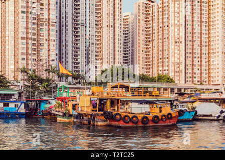 Private Boote im Hafen. Aberdeen. Hong Kong. Stockfoto