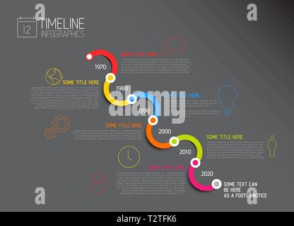 Dunkle Vektor Infografik diagonal timeline Berichtvorlage mit Symbolen Stock Vektor