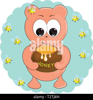 Der kleine Bär mit Honig. cartoon Vector Illustration. Stock Vektor