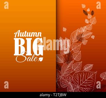 Herbst Sale vector Retro Poster mit weißen Blätter Silhouetten Stock Vektor