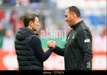 München, Deutschland. 03 Apr, 2019. headcoach Niko Kovac (FCB), Team Manager, Trainer, Frank Schmidt, HDH Headcoach, FC BAYERN MÜNCHEN - 1.FC HEIDENHEIM DFB-Pokal, DFB-Pokal, München, April 03, 2019 Saison 2018/2019, Fussball, München Quelle: Peter Schatz/Alamy leben Nachrichten Stockfoto