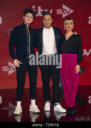 Jimmy Balito, Olly Murs und Molly Hocking besuchen Die Stimme de Final 2019 photocall in Elstree Studios in Borehamwood, England. Stockfoto