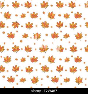 Ahornblätter. Nahtlose Muster, Hand zeichnen, Vektor. Stock Vektor