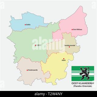 Administrative und politische Vektorkarte der belgischen Provinz Ostflandern mit Fahne Stock Vektor