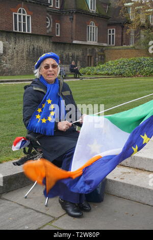 Eine kleine Zahl von EU und Brexit unterstützer Stimme ihre Unterstützung im Parlament in Westminster, London, Großbritannien. 4. April 2019 Stockfoto