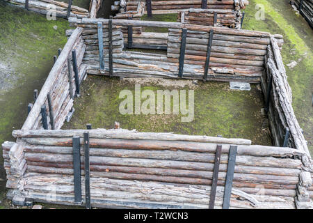 Brest, Belarus - 28. Juli 2018: Berestye Archäologisches Museum - Ostslawischen Holz- Stadt aus dem 13. Jahrhundert. Stockfoto