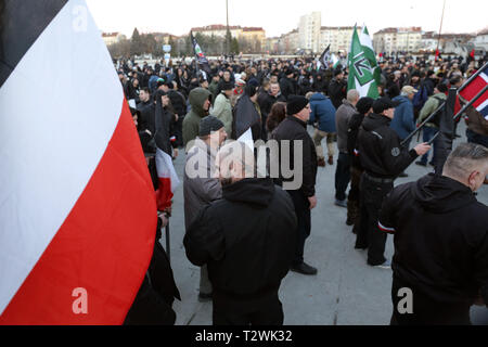 Sofia, Bulgarien - 16. Februar 2019: Mitglieder und Anhänger der nationalistischen Organisationen in Lukovmarch Prozession teilnehmen - eine im März in commemorati Stockfoto