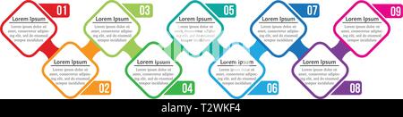 Vektor Infografik Quadrate mit 9 Optionen oder Stufen. Infografiken für Business Konzept. Kann für Präsentationen, Workflow Layout verwendet werden, Diagramm Stock Vektor